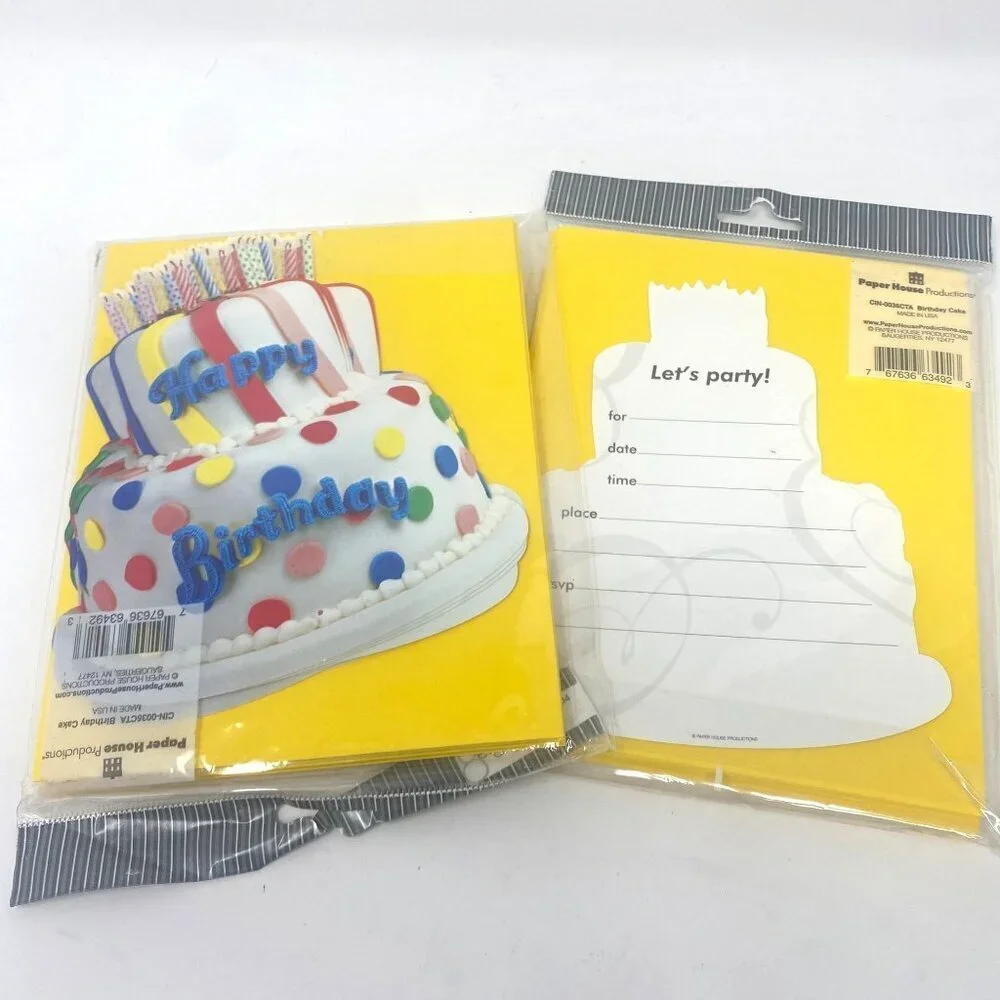 Paper House 2 Pack Happy Birthday Cake Party Invitations With Envelopes